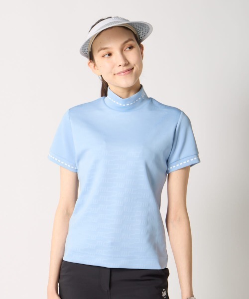 marie claire（マリ・クレール）の「【marie claire:マリ.クレール】レディースストレッチ半袖モックネックシャツ　ゴルフ（シャツ/ブラウス・レディース・ホワイト/ブルー/ブラック・MEDIUM/XX-LARGE/X-LARGE/LARGE）」の3枚目の写真