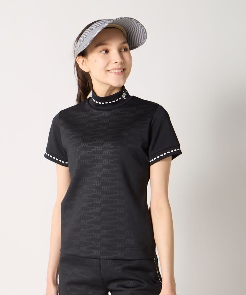 marie claire（マリ・クレール）の「【marie claire:マリ.クレール】レディースストレッチ半袖モックネックシャツ　ゴルフ（シャツ/ブラウス・レディース・ホワイト/ブルー/ブラック・MEDIUM/XX-LARGE/X-LARGE/LARGE）」の2枚目の写真