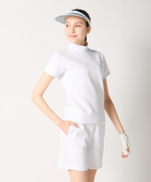 marie claire（マリ・クレール）の「【marie claire:マリ.クレール】レディースストレッチ半袖モックネックシャツ　ゴルフ（シャツ/ブラウス・レディース・ホワイト/ブルー/ブラック・MEDIUM/XX-LARGE/X-LARGE/LARGE）」の9枚目の写真