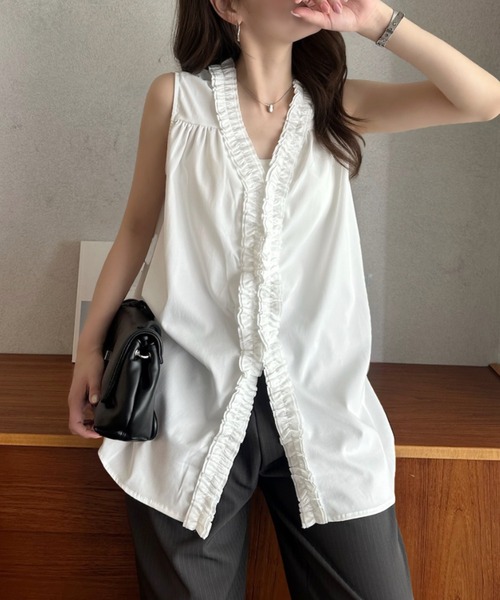 Eclat one(エクラワン)の「【Eclat one】フロントフリル デザイン ノースリーブ ブラウス ◎(シャツ/ブラウス・レディース・ブラック/ホワイト・FREE)」の9枚目の写真