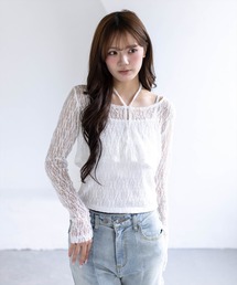 clear | ホルターネックレースカーディガン＆キャミソールセット［骨格ウェーブ/華奢見え/フェミニン/アンサンブルトップス］(カーディガン/ボレロ)