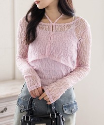 clear | ホルターネックレースカーディガン＆キャミソールセット［骨格ウェーブ/華奢見え/フェミニン/アンサンブルトップス］(カーディガン/ボレロ)