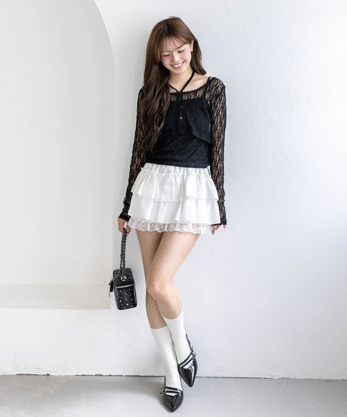 clear（クリア）の「ホルターネックレースカーディガン＆キャミソールセット［骨格ウェーブ/華奢見え/フェミニン/アンサンブルトップス］（カーディガン/ボレロ・レディース・ブラック/オフホワイト/ピンク・F）」の18枚目の写真