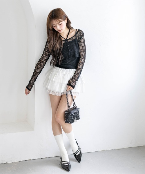 clear（クリア）の「ホルターネックレースカーディガン＆キャミソールセット［骨格ウェーブ/華奢見え/フェミニン/アンサンブルトップス］（カーディガン/ボレロ・レディース・ブラック/オフホワイト/ピンク・F）」の20枚目の写真