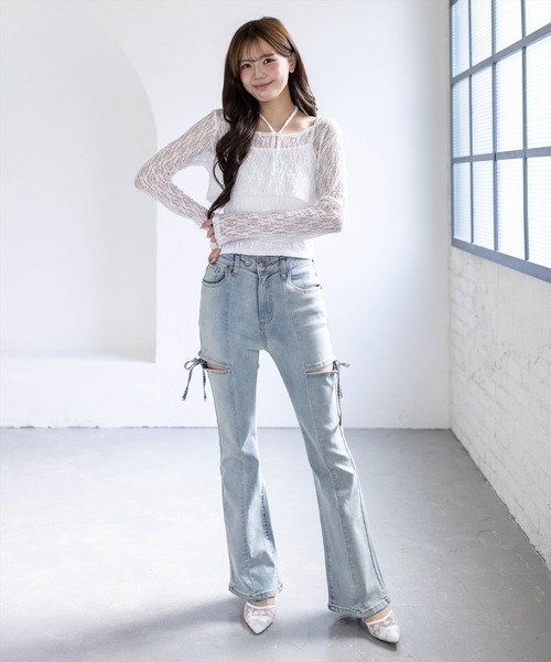 clear（クリア）の「ホルターネックレースカーディガン＆キャミソールセット［骨格ウェーブ/華奢見え/フェミニン/アンサンブルトップス］（カーディガン/ボレロ・レディース・ブラック/オフホワイト/ピンク・F）」の14枚目の写真