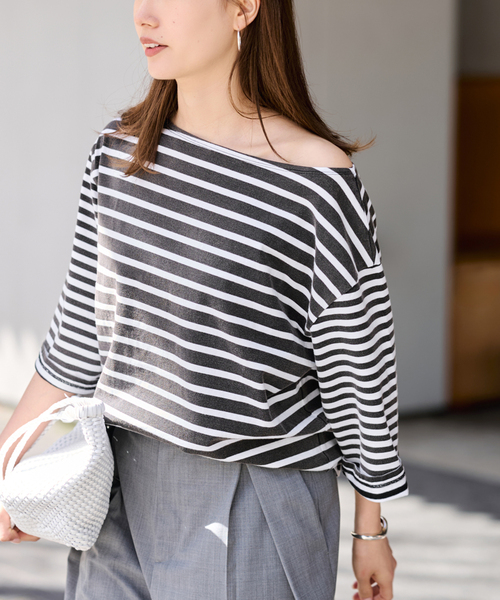 FRAMeWORK（フレームワーク）の「クレージーボーダーT-SHIRT（Tシャツ/カットソー・レディース・ブラック/ブルー・FREE）」の6枚目の写真