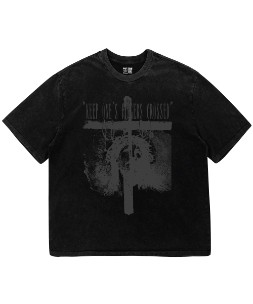 NAVYTEAM(ネイビーチーム)の「KEEP ONES FINGERS CROSSED ピグメントダイング半袖Tシャツ(Tシャツ/カットソー・レディース・ブラック×ベージュ/ブラック×グレー・1/2/3)」の3枚目の写真