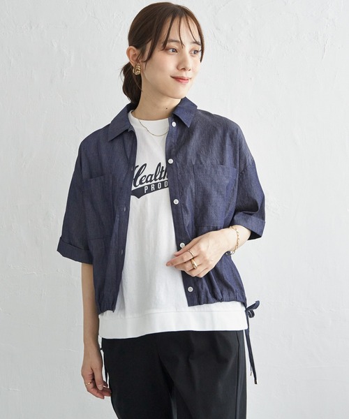 ikka(イッカ)の「【雑誌InRed6月号掲載】冷感/デニム裾ドロストシャツ(シャツ/ブラウス・レディース・ネイビー/オフホワイト/オリーブ/オレンジ/その他1/チャコール・M/L/S)」の16枚目の写真
