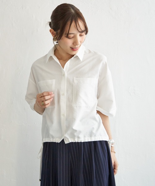 ikka(イッカ)の「【雑誌InRed6月号掲載】冷感/デニム裾ドロストシャツ(シャツ/ブラウス・レディース・ネイビー/オフホワイト/オリーブ/オレンジ/その他1/チャコール・M/L/S)」の9枚目の写真