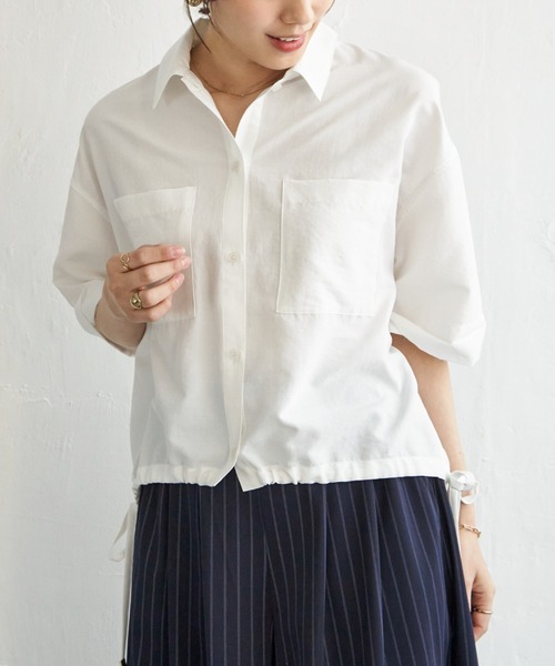 ikka(イッカ)の「【雑誌InRed6月号掲載】冷感/デニム裾ドロストシャツ(シャツ/ブラウス・レディース・ネイビー/オフホワイト/オリーブ/オレンジ/その他1/チャコール・M/L/S)」の11枚目の写真