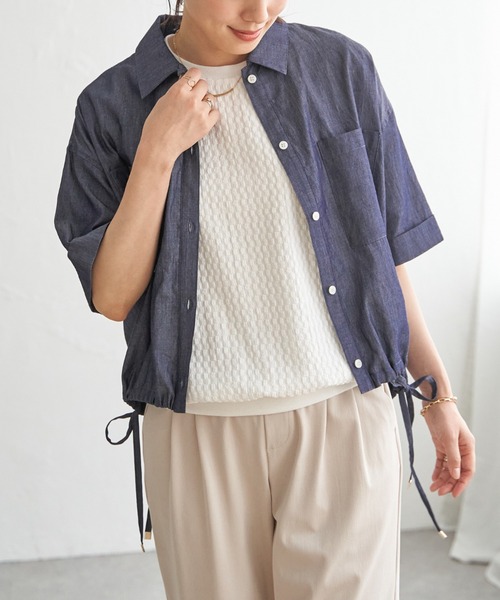 ikka(イッカ)の「【雑誌InRed6月号掲載】冷感/デニム裾ドロストシャツ(シャツ/ブラウス・レディース・ネイビー/オフホワイト/オリーブ/オレンジ/その他1/チャコール・M/L/S)」の13枚目の写真