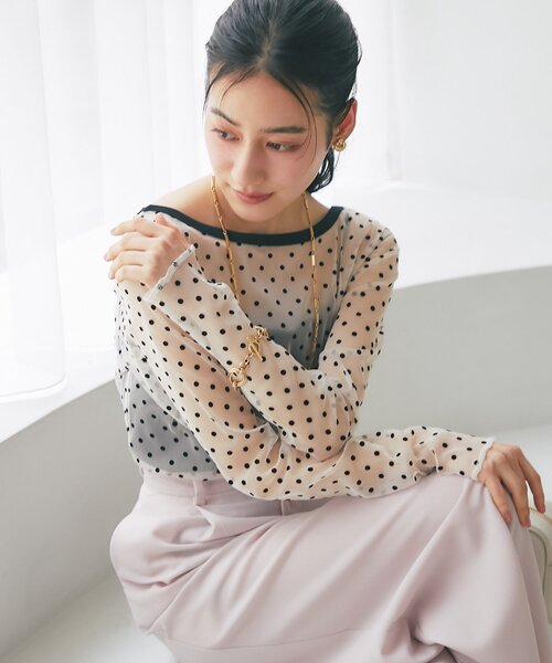 La boutique BonBon(ラブティックボンボン)の「【今すぐお届け】シアードット前後2WAYトップス(Tシャツ/カットソー・レディース・ベージュ/ホワイト・FREE)」の18枚目の写真