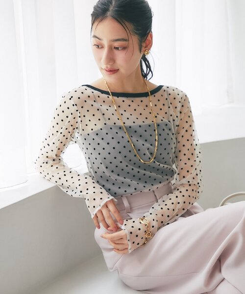La boutique BonBon(ラブティックボンボン)の「【今すぐお届け】シアードット前後2WAYトップス(Tシャツ/カットソー・レディース・ベージュ/ホワイト・FREE)」の17枚目の写真