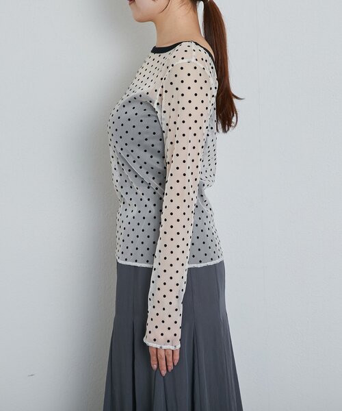 La boutique BonBon(ラブティックボンボン)の「【今すぐお届け】シアードット前後2WAYトップス(Tシャツ/カットソー・レディース・ベージュ/ホワイト・FREE)」の8枚目の写真