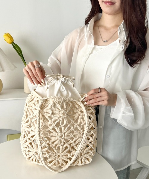 wears(ウェアーズ)の「巾着付き♪フラワー透かし編みトートバッグ(トートバッグ・レディース・ベージュ/アイボリー・FREE)」の19枚目の写真