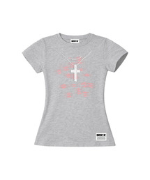 necksss セミクロップ半袖Tシャツ [グレー メランジェ]
