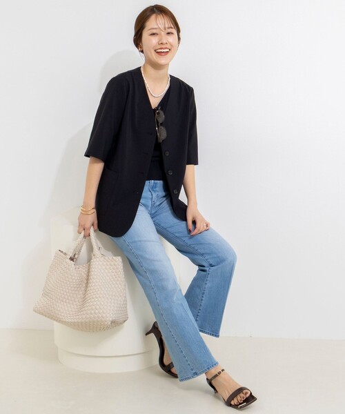 NOLLEY’S(ノーリーズ)の「ウォッシャブル高機能半袖ジャケット(ノーカラージャケット・レディース・ブラック/ホワイト・38/36)」の21枚目の写真
