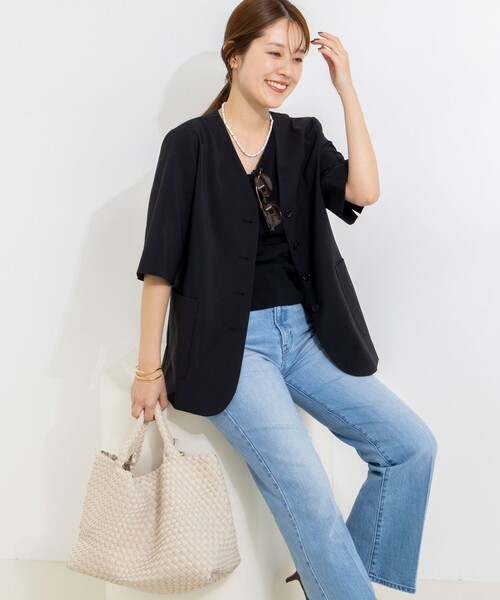 NOLLEY’S(ノーリーズ)の「ウォッシャブル高機能半袖ジャケット(ノーカラージャケット・レディース・ブラック/ホワイト・38/36)」の20枚目の写真