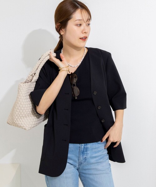 NOLLEY’S(ノーリーズ)の「ウォッシャブル高機能半袖ジャケット(ノーカラージャケット・レディース・ブラック/ホワイト・38/36)」の19枚目の写真