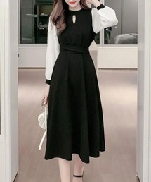 シフォンスリーブ切り替えワンピース