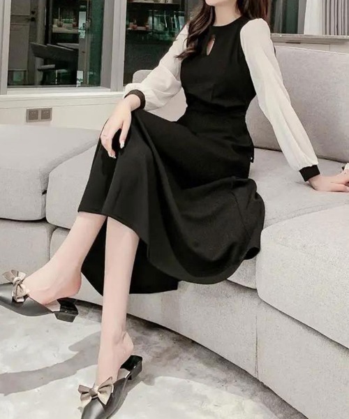 Flugge(フラッジー)の「シフォンスリーブ切り替えワンピース(ワンピース・レディース・ブラック・LARGE/MEDIUM)」の7枚目の写真