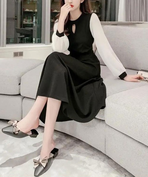 Flugge(フラッジー)の「シフォンスリーブ切り替えワンピース(ワンピース・レディース・ブラック・LARGE/MEDIUM)」の10枚目の写真