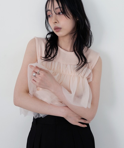 LIAN(リアン)の「チュールドッキングニット(ニット/セーター・レディース・ピンク/ブラック/アイボリー/グレー・FREE)」の10枚目の写真