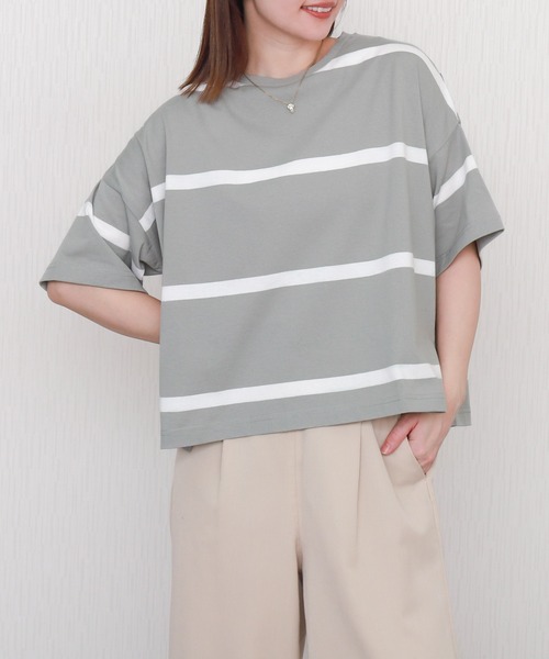libelle more(リベル モア)の「ビッグボーダードルマンプルオーバー(Tシャツ/カットソー・レディース・ネイビー/ブラック/グレー/オフホワイト・L/M)」の3枚目の写真