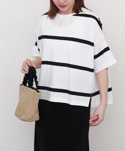libelle more(リベル モア)の「ビッグボーダードルマンプルオーバー(Tシャツ/カットソー・レディース・ネイビー/ブラック/グレー/オフホワイト・L/M)」の1枚目の写真