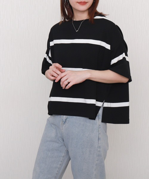libelle more(リベル モア)の「ビッグボーダードルマンプルオーバー(Tシャツ/カットソー・レディース・ネイビー/ブラック/グレー/オフホワイト・L/M)」の9枚目の写真