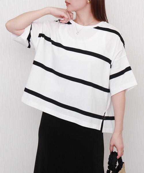 libelle more(リベル モア)の「ビッグボーダードルマンプルオーバー(Tシャツ/カットソー・レディース・ネイビー/ブラック/グレー/オフホワイト・L/M)」の5枚目の写真