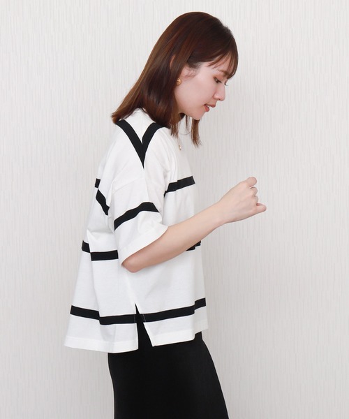 libelle more(リベル モア)の「ビッグボーダードルマンプルオーバー(Tシャツ/カットソー・レディース・ネイビー/ブラック/グレー/オフホワイト・L/M)」の6枚目の写真