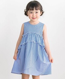 BeBe Petits Pois Vert | 【店舗限定】ストライプアシンメトリーワンピース(ワンピース)