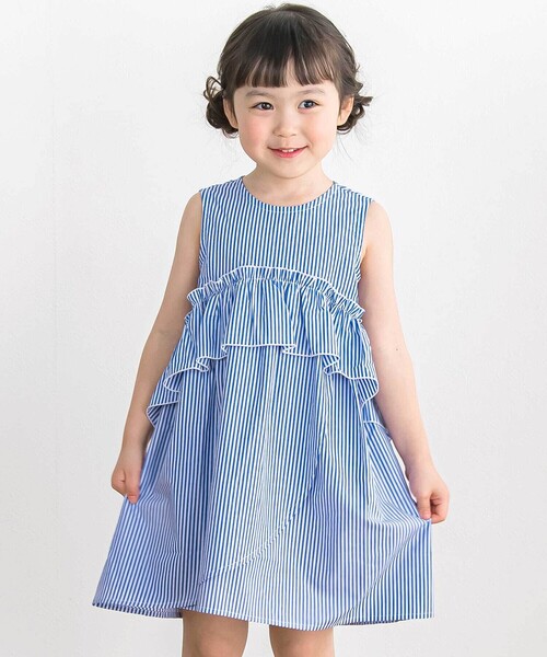 BeBe Petits Pois Vert(ベベプチポワヴェール)の「【店舗限定】ストライプアシンメトリーワンピース(ワンピース・キッズ・レッド系その他/ブルー系その他・120cm/110cm/160cm/150cm/100cm/140cm/130cm)」の1枚目の写真