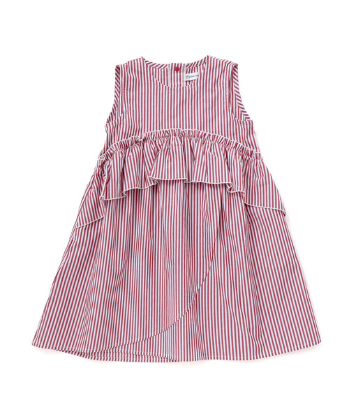 BeBe Petits Pois Vert(ベベプチポワヴェール)の「【店舗限定】ストライプアシンメトリーワンピース(ワンピース・キッズ・レッド系その他/ブルー系その他・120cm/110cm/160cm/150cm/100cm/140cm/130cm)」の2枚目の写真