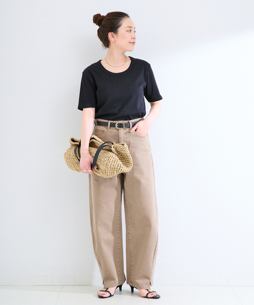 B.C STOCK(ベーセーストック)の「《追加》ウォッシャブル / 接触冷感 / C/PEフライスUネックTEE(Tシャツ/カットソー・レディース・ブラック/ホワイト/キャメル・FREE)」の4枚目の写真