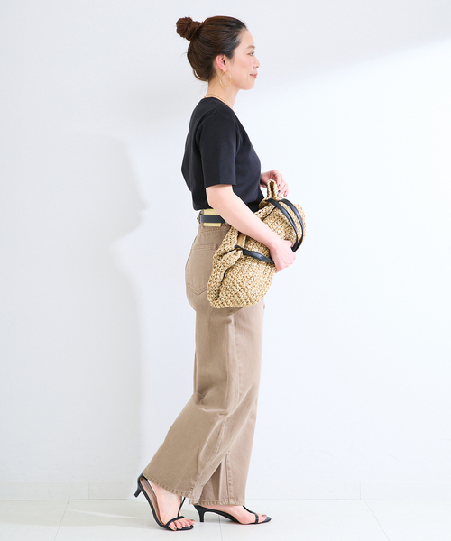 B.C STOCK(ベーセーストック)の「《追加》ウォッシャブル / 接触冷感 / C/PEフライスUネックTEE(Tシャツ/カットソー・レディース・ブラック/ホワイト/キャメル・FREE)」の5枚目の写真