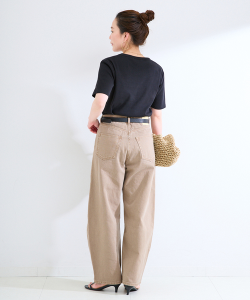 B.C STOCK(ベーセーストック)の「《追加》ウォッシャブル / 接触冷感 / C/PEフライスUネックTEE(Tシャツ/カットソー・レディース・ブラック/ホワイト/キャメル・FREE)」の6枚目の写真