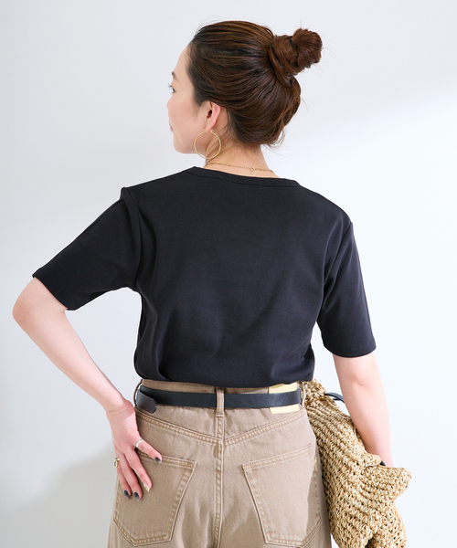 B.C STOCK(ベーセーストック)の「《追加》ウォッシャブル / 接触冷感 / C/PEフライスUネックTEE(Tシャツ/カットソー・レディース・ブラック/ホワイト/キャメル・FREE)」の9枚目の写真