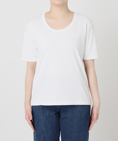 B.C STOCK(ベーセーストック)の「《追加》ウォッシャブル / 接触冷感 / C/PEフライスUネックTEE(Tシャツ/カットソー・レディース・ブラック/ホワイト/キャメル・FREE)」の13枚目の写真