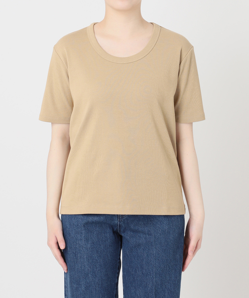 B.C STOCK(ベーセーストック)の「《追加》ウォッシャブル / 接触冷感 / C/PEフライスUネックTEE(Tシャツ/カットソー・レディース・ブラック/ホワイト/キャメル・FREE)」の15枚目の写真