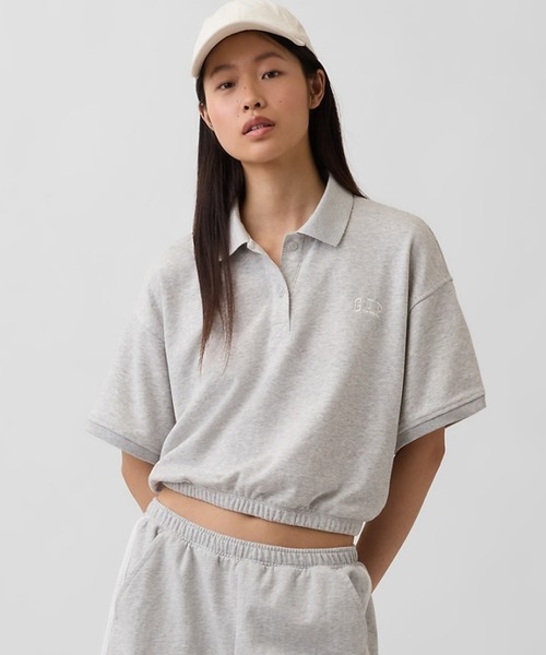 GAP(ギャップ)の「ヴィンテージソフト フレンチテリー オーバーサイズ GAPロゴ クロップド ポロシャツ(ポロシャツ・レディース・ネイビー/グレー・XXS/XL/L/M/S/XS)」の2枚目の写真