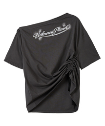 サイドストリングオフショルダーグラフィックTシャツ2カラー