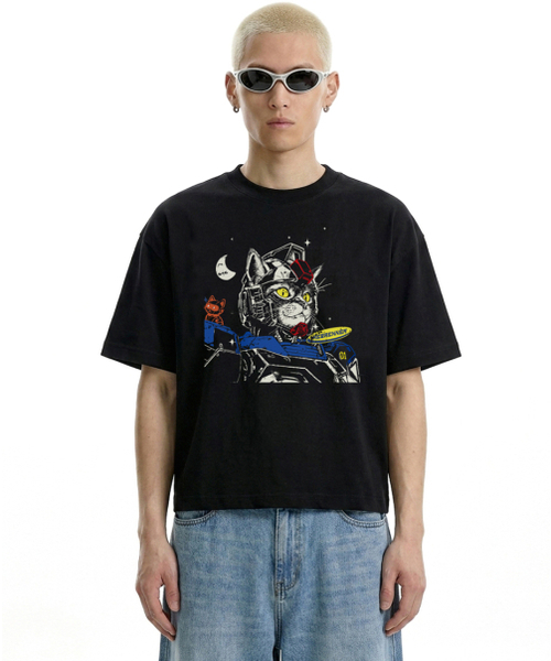 REBRENNER(リブレンナー)の「DTF ロボキャット クールコットンクロップ半袖Tシャツ ブラック(Tシャツ/カットソー・メンズ・ブラック・LARGE/MEDIUM/X-LARGE)」の1枚目の写真