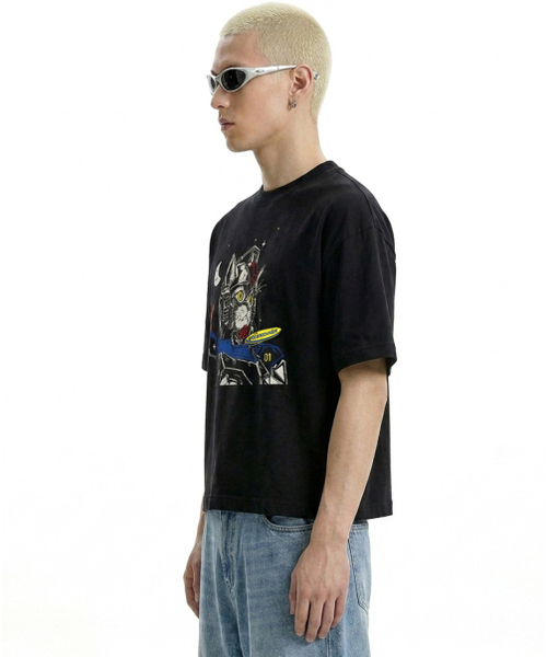 REBRENNER(リブレンナー)の「DTF ロボキャット クールコットンクロップ半袖Tシャツ ブラック(Tシャツ/カットソー・メンズ・ブラック・LARGE/MEDIUM/X-LARGE)」の2枚目の写真