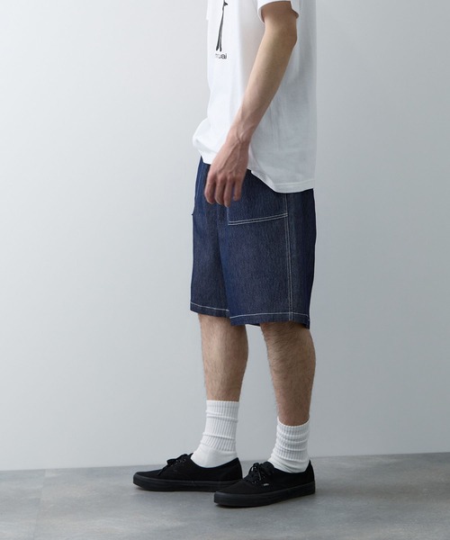 NAVY（ネイビー）の「NAVY デニムライク ベイカーショートパンツ（デニムパンツ・メンズ・ネイビー/ブルー/チャコールグレー・M/S/XL/L）」の4枚目の写真