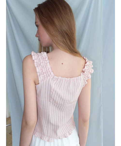 ETMON（エトモン）の「Stripe Shirring Blouse, Pink（シャツ/ブラウス・レディース・その他・SMALL/MEDIUM）」の5枚目の写真