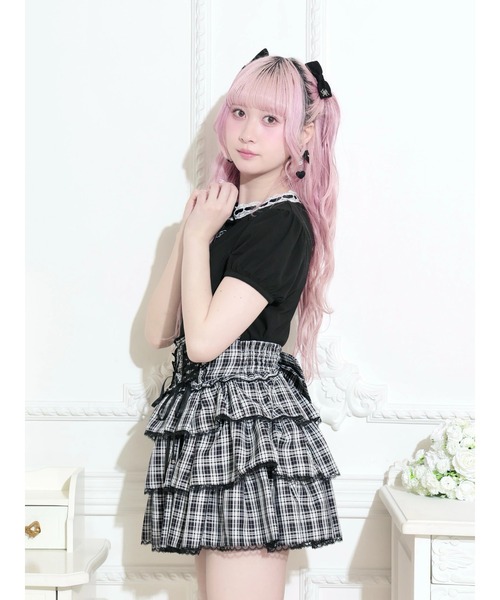 NOEMIE(ノエミー)の「ハシゴレースフロントリボンロゴ刺繍Tシャツ(Tシャツ/カットソー・レディース・ブラック/ピンク/オフホワイト・M)」の11枚目の写真