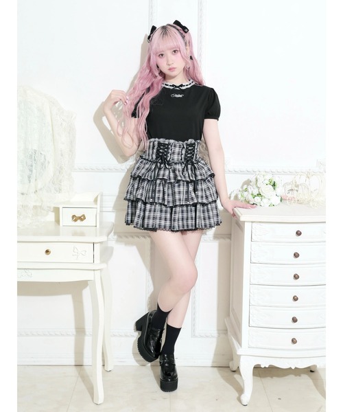 NOEMIE(ノエミー)の「ハシゴレースフロントリボンロゴ刺繍Tシャツ(Tシャツ/カットソー・レディース・ブラック/ピンク/オフホワイト・M)」の13枚目の写真