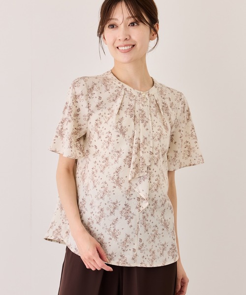 Jayro(ジャイロ)の「前フリルハーフスリーブブラウス(シャツ/ブラウス・レディース・ベージュ系その他/オフホワイト/ブラウン系その他2・M)」の3枚目の写真